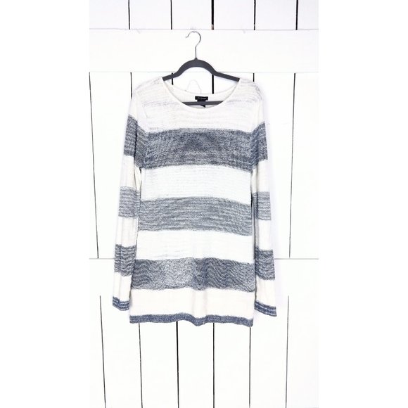 Vintage 90s Calvin Klein striped woven knit slouchy pullover - Picture 2 of 4